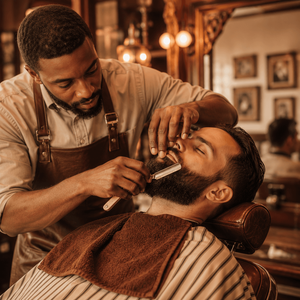 Dono de barbearia usando o sistema Bellory no balcão