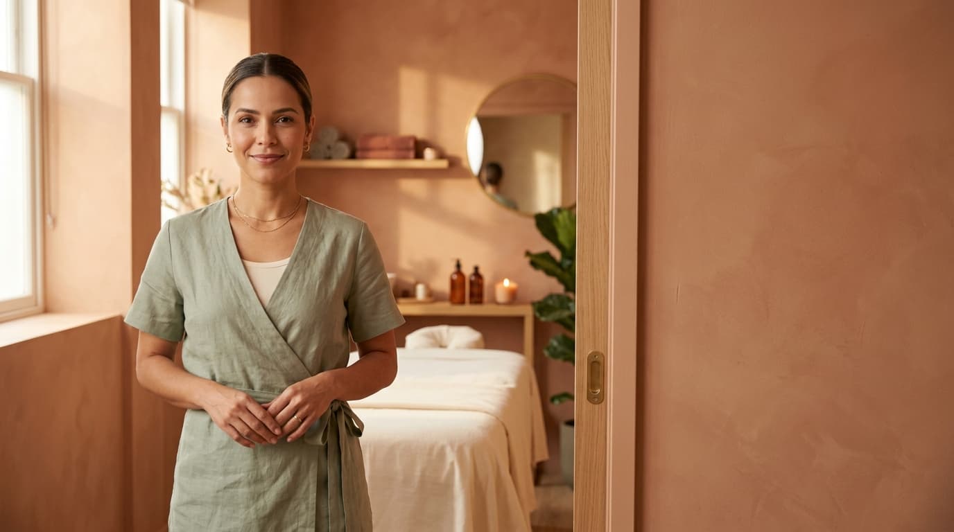 Sala de massagem de um spa preparada para a sessão